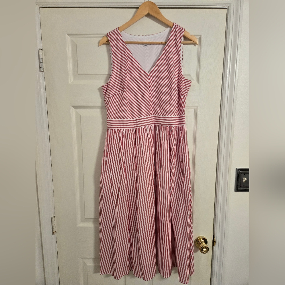 Sandra Darren Red and White Striped Sleeveless Dress Size 12